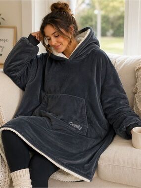 The  Comfy Original Oversized Sherpa-Lined Wearable Hoodie Blanket - Charcoal